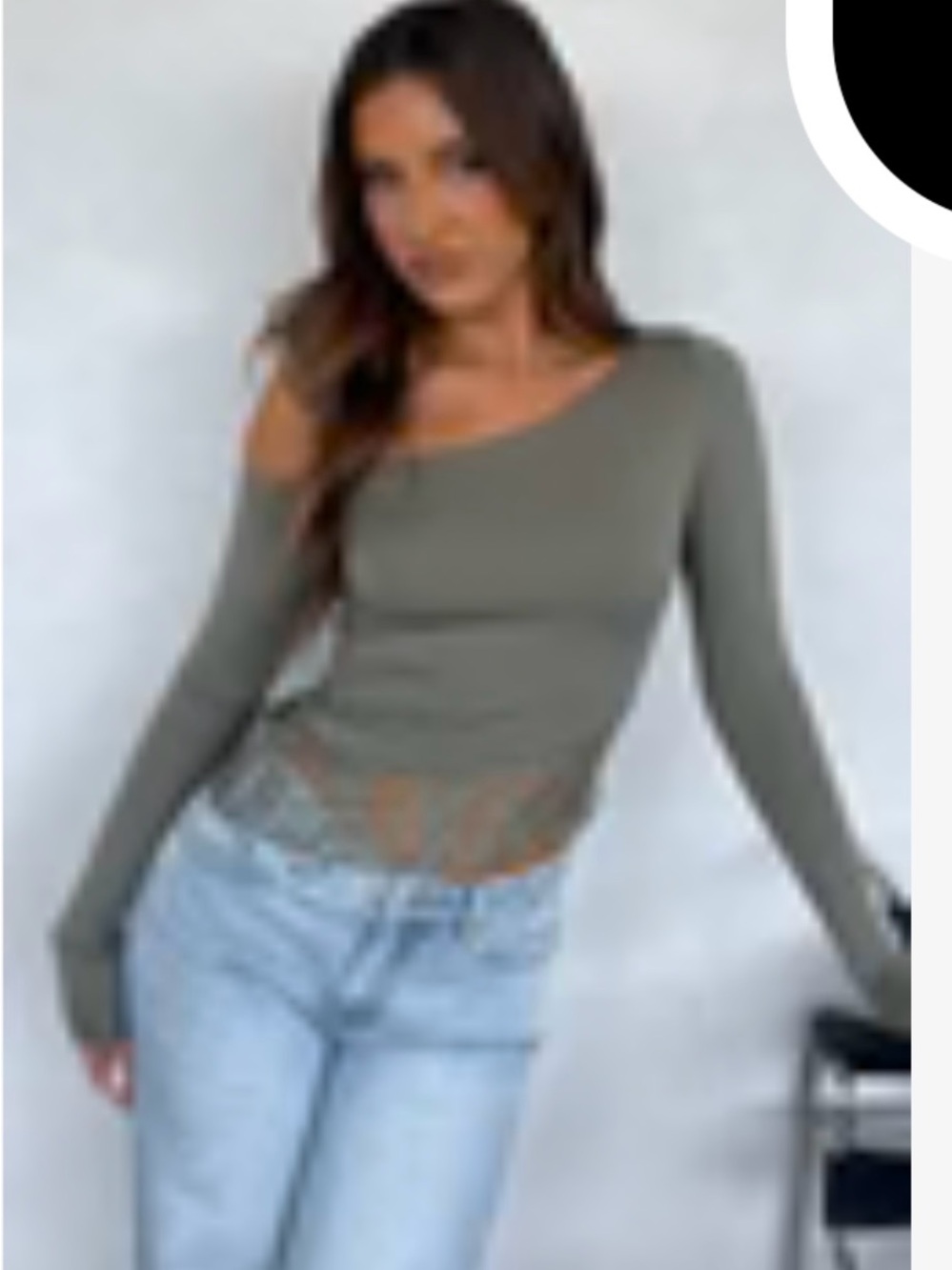 White Fox Boutique Olive One-Shoulder Long Sleeve Top